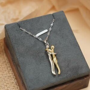 New, 18K Gold Plated Stainless steel, Two-Tone Embrace Pendant Necklace